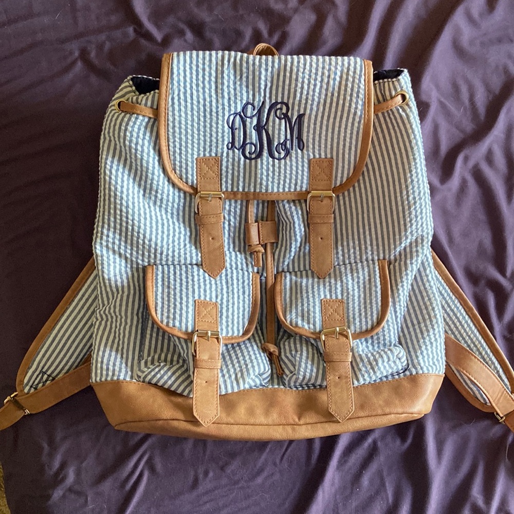 Striped Backpack Monogrammed “Dkm” - image 1